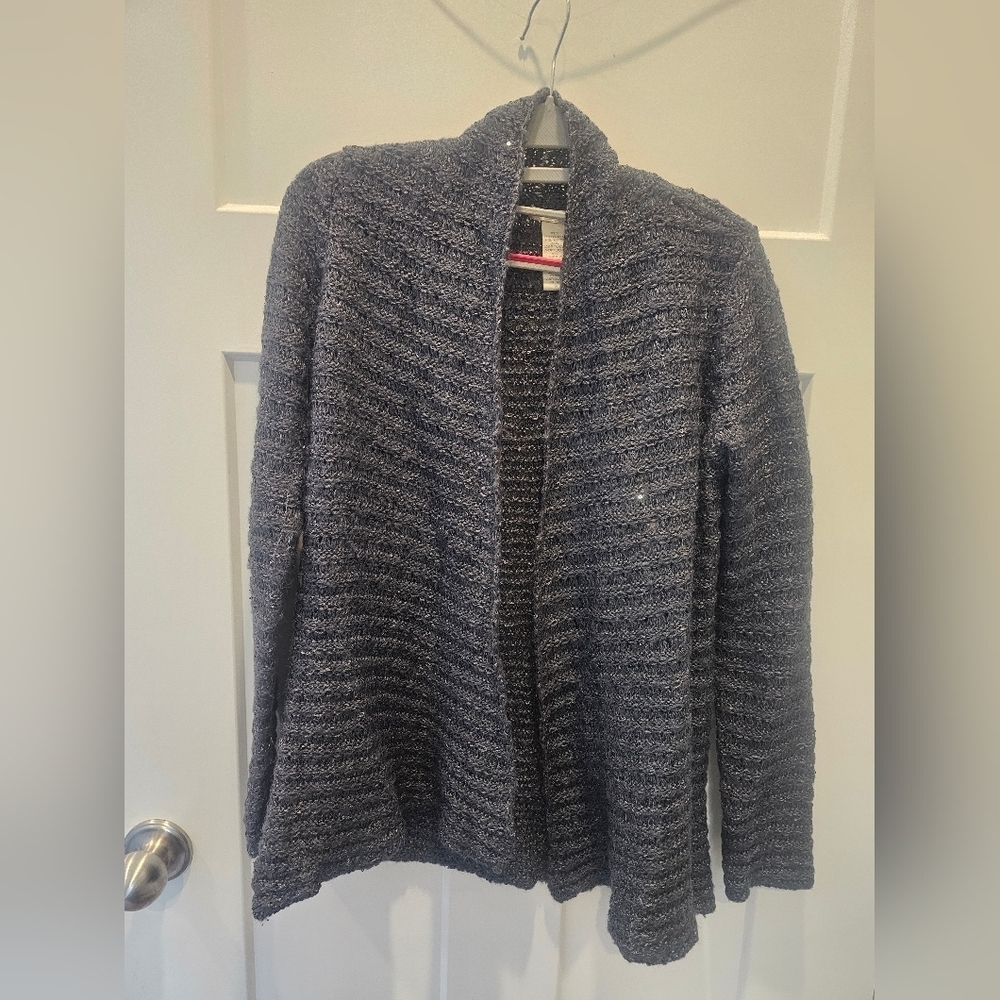 White + Warren Textured Open Front Cardigan Sweater Gray Wool Alpaca Blend Small
